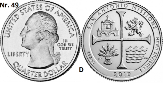 25 Cent 2019, San Antoino Missions National Historical Park, Texas mmt D