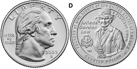 25 Cent 2025, Juliette Gordon Low, UNC, D