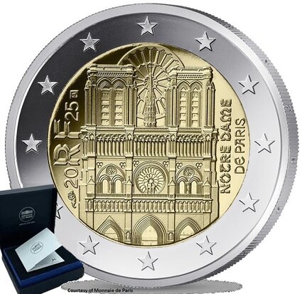 Frankrijk 2 Euro 2025 "Notre Dame", Proof met COA