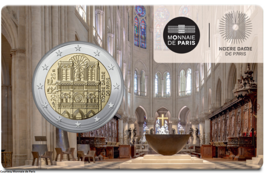 Frankrijk 2 Euro 2025 "Notre Dame", BU in coincard