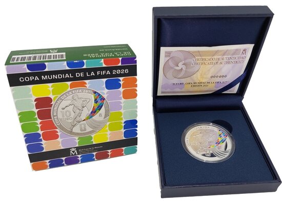 Spanje 10 Euro 2025 "WK Voetbal 2026", Zilver Ag 925, Proof in luxe doosje