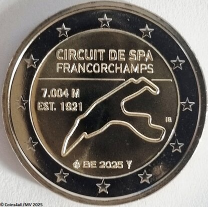 België 2 Euro 2025 "Circuit Spa Francorchamps", Losse munt in BU