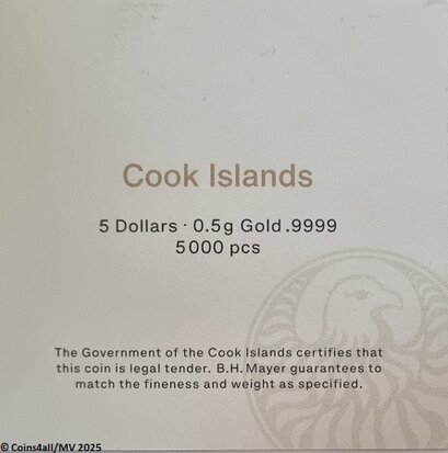 Cook Islands 5 Dollar 2025 'Leeuw', goud Au 999, Proof