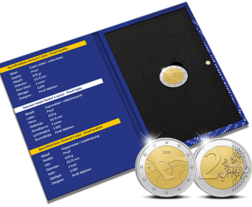 Finland 2 euro 2025 "100 Jaar Atletiek wedstrijd Finland - Zweden", Proof in luxe etui