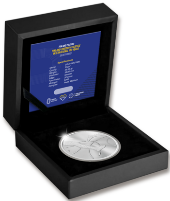 Finland 20 euro 2025 "100 Jaar Atletiek wedstrijd Finland - Zweden", Proof in luxe doosje