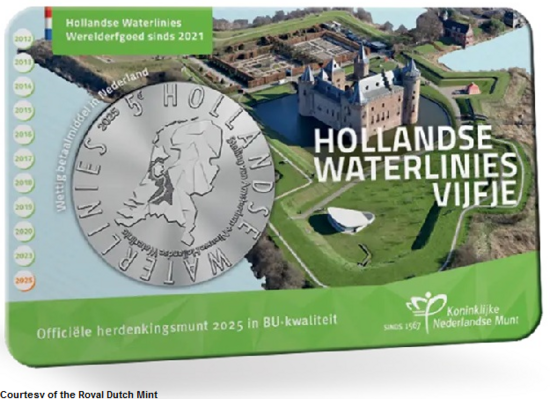Nederland 5 euro 2025 "Hollandse Waterlinies", BU in coincard