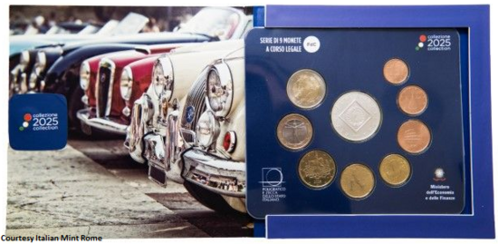 2025: 8 circulatie munten met 3 euromunt 120 Jarig jubileum Automobile Club d'Italia