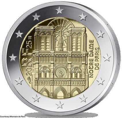 Frankrijk 2 Euro 2025 "Notre Dame", FDC uit rol