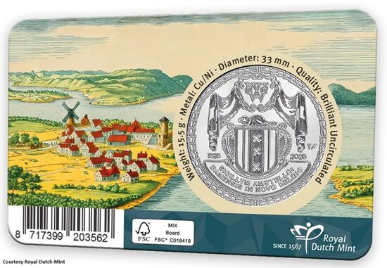 Nederland Penning 2025 400 Jaar Nieuw Amsterdam, BU in coincard
