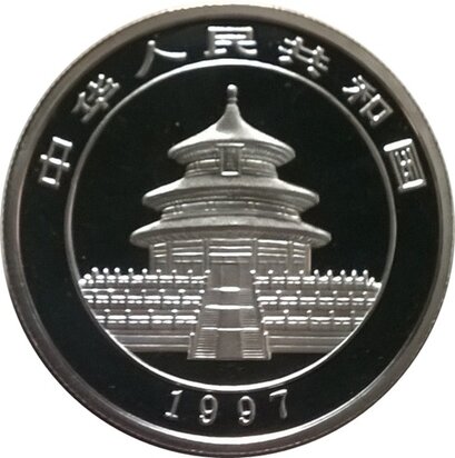 China 5 Yuan 1997, "Panda", &frac12; Troy ounce Zilver Ag 0,999, gekleurd