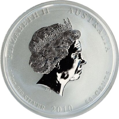 Australi&euml; &frac12; Dollar 2010, "Year of the Tiger", &frac12; Troy ounce Zilver Ag 0,999