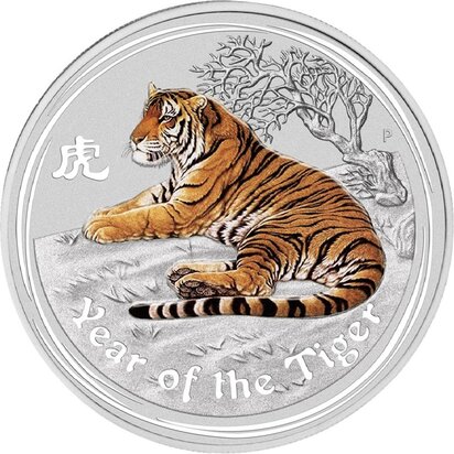 Australi&euml; &frac12; Dollar 2010, "Year of the Tiger", &frac12; Troy ounce Zilver Ag 0,999