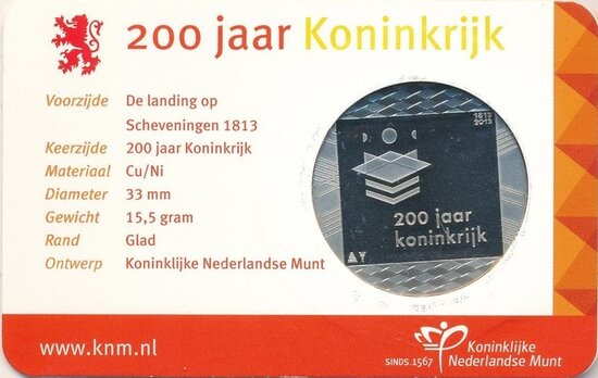 Nederland coincard met penning 2013 "Aankondiging 200 jaar Koninkrijk", BU