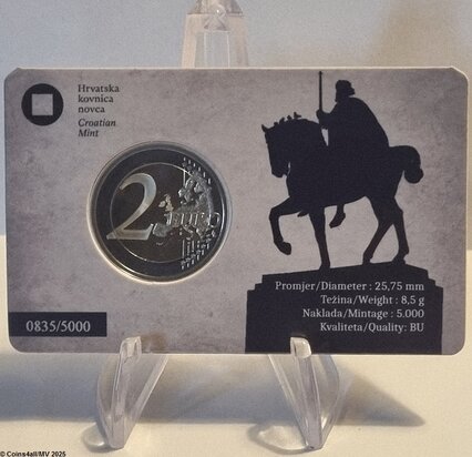 Kroati&euml; 2 Euro 2025 "1100 jaar Koninkrijk Kroati&euml; en koning Tomislav", BU in coincard