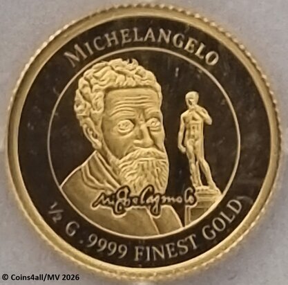 Ivoorkust 100 Franc CFA 2025 'Michelangelo', Proof goud Au 999