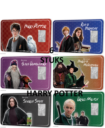 Nederland: '25 Years of Magic', 6 X Harry Potter zilverbaar 1 gram Ag 0,999