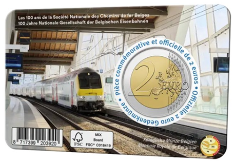 Belgi&euml; 2 Euro 2026 "100 jaar Belgische Nationale Spoorwegen (SNCB)", BU in coincard achterkant