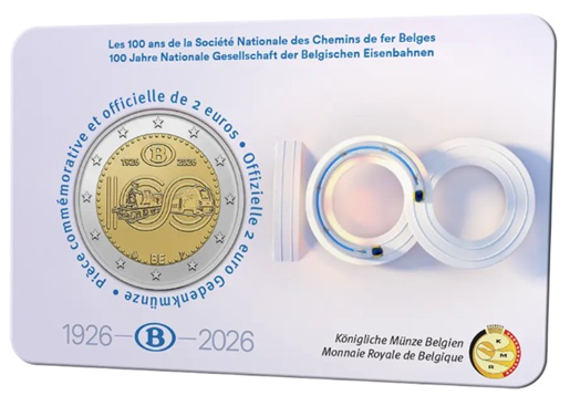 Belgi&euml; 2 Euro 2026 "100 jaar Belgische Nationale Spoorwegen (SNCB)", BU in coincard
