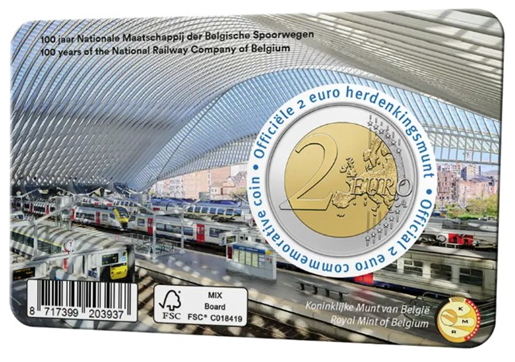 Belgi&euml; 2 Euro 2026 "100 jaar Belgische Nationale Spoorwegen (SNCB)", BU in coincard