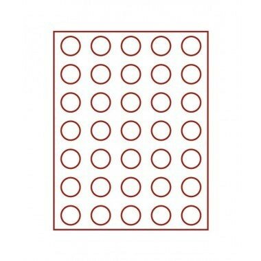 Muntenbox rookglas met 35 ronde vakjes voor munten tot 31 mm Ø.