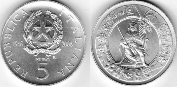 5 euromunt "60 Jaar Republiek Italië", LS-G34
