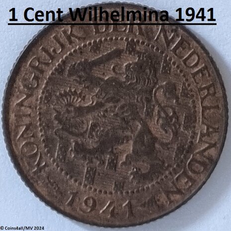 Nederland  1 Cent 1941 Zfr.+ (2)
