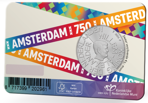 Nederland  5 euro 2024 "750 Jaar Amsterdam", EDU in coincard, achterkant