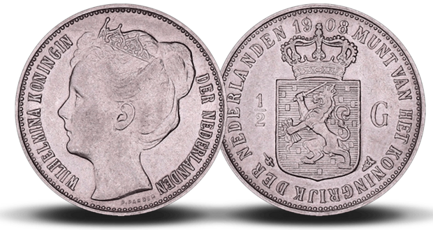 zilveren ½ Gulden van Wilhelmina '1904-1909'