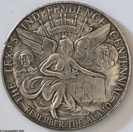 US &#x00bd; Dollar 1935 D, Texas Independence Centenial, Zeer Fraai AU-50