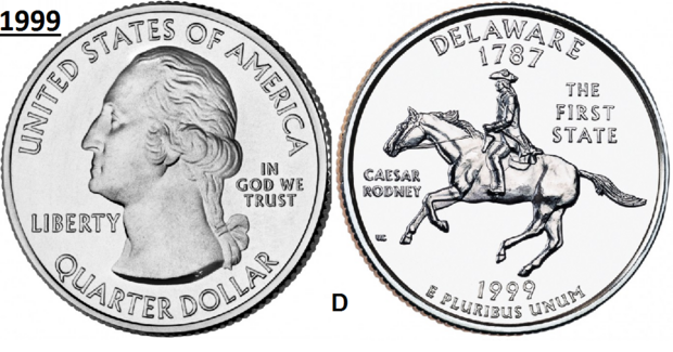 25 Cent 1999, Delaware 'The First State', UNC mmt D