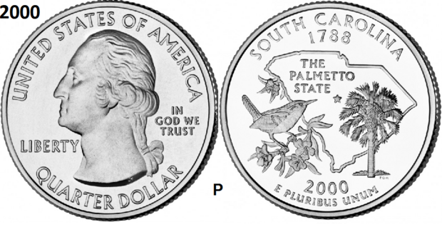 25 Cent 2000, South Carolina 'The Palmetto State', UNC mmt P
