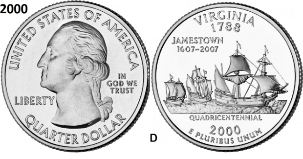 25 Cent 2000, Virginia 'The Old Dominion', UNC mmt D