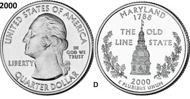 25 Cent 2000, Maryland 'Old Line State', UNC mmt D