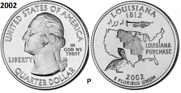25 Cent 2002, Louisiana 'The Pelican State', UNC mmt P