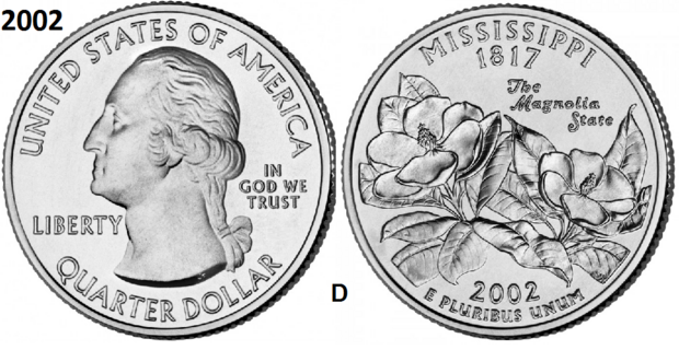 25 Cent 2002, Mississippi 'The Magnolia State', UNC mmt D