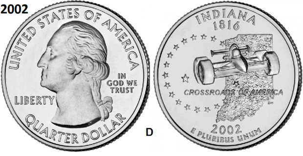 25 Cent 2002, Indiana 'The Hoosier State', UNC mmt D