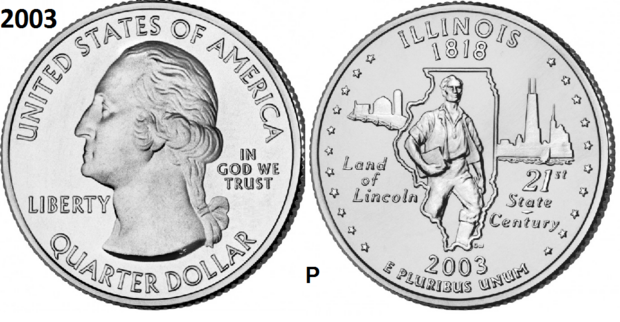 25 Cent 2003, Illinois 'The Land of Lincoln', UNC mmt P
