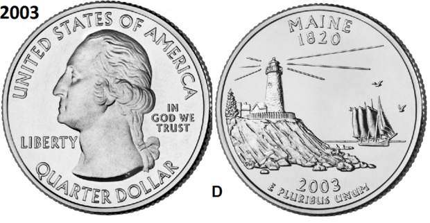 25 Cent 2003, Maine 'The Pine Tree State', UNC mmt D