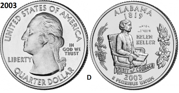 25 Cent 2003, Alabama 'The Yellowhammer State', UNC mmt D