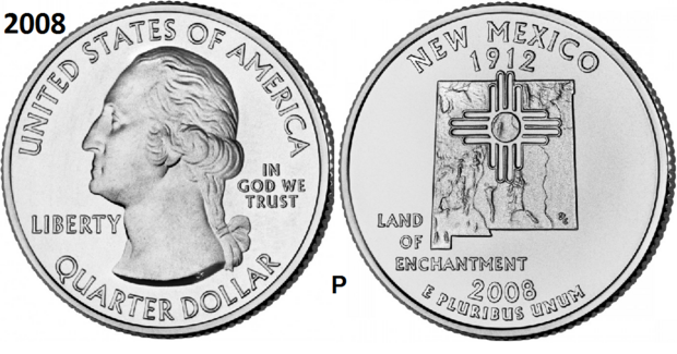 25 Cent 2008, New Mexico 'The Land of Enchantment State', UNC mmt P