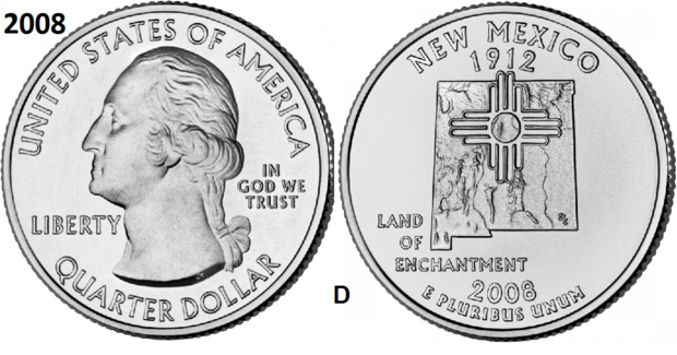 25 Cent 2008, New Mexico 'The Land of Enchantment State', UNC mmt D