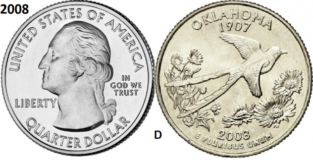 25 Cent 2008, Oklahoma 'The Sooner State', UNC mmt D