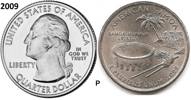 25 Cent 2009, Amerikaans- of Oost-Samoa , UNC mmt P