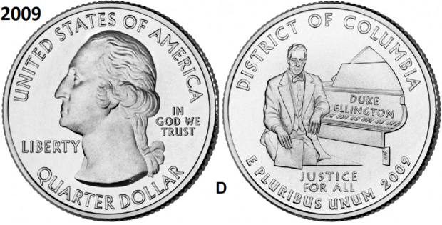 25 Cent 2009, District of Columbia (Washington D.C.), UNC mmt D