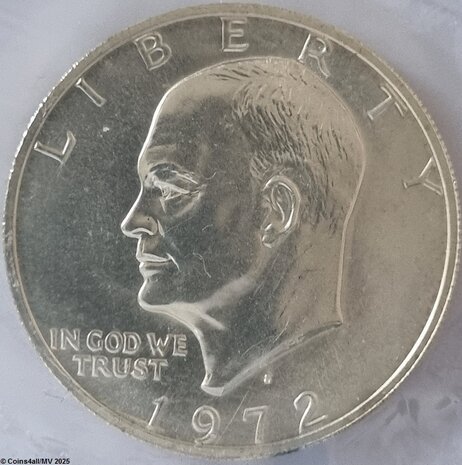 1 US Dollar 1972, San Francisco, S, Zilver Ag 0,400 met blauwe muntpenning