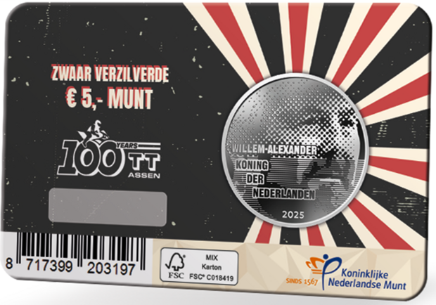 Nederland  5 euro 2025 "100 Jaar TT van Assen", EDU in coincard