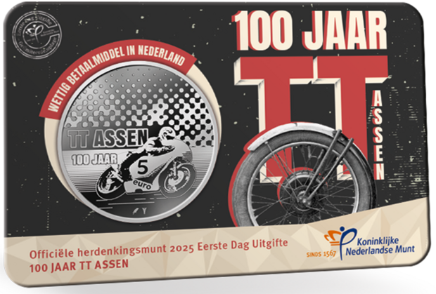 Nederland  5 euro 2025 "100 Jaar TT van Assen", EDU in coincard