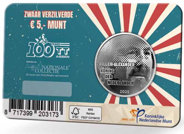 Nederland  5 euro 2025 "100 Jaar TT van Assen", BU in coincard