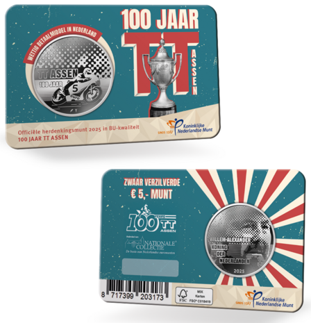 Nederland  5 euro 2025 "100 Jaar TT van Assen", BU in coincard