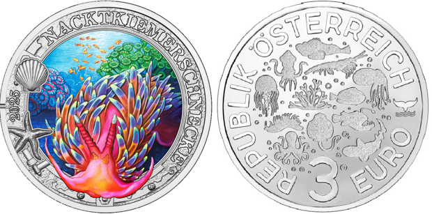Oostenrijk 3 euro 2025 "Naaktslak", UNC